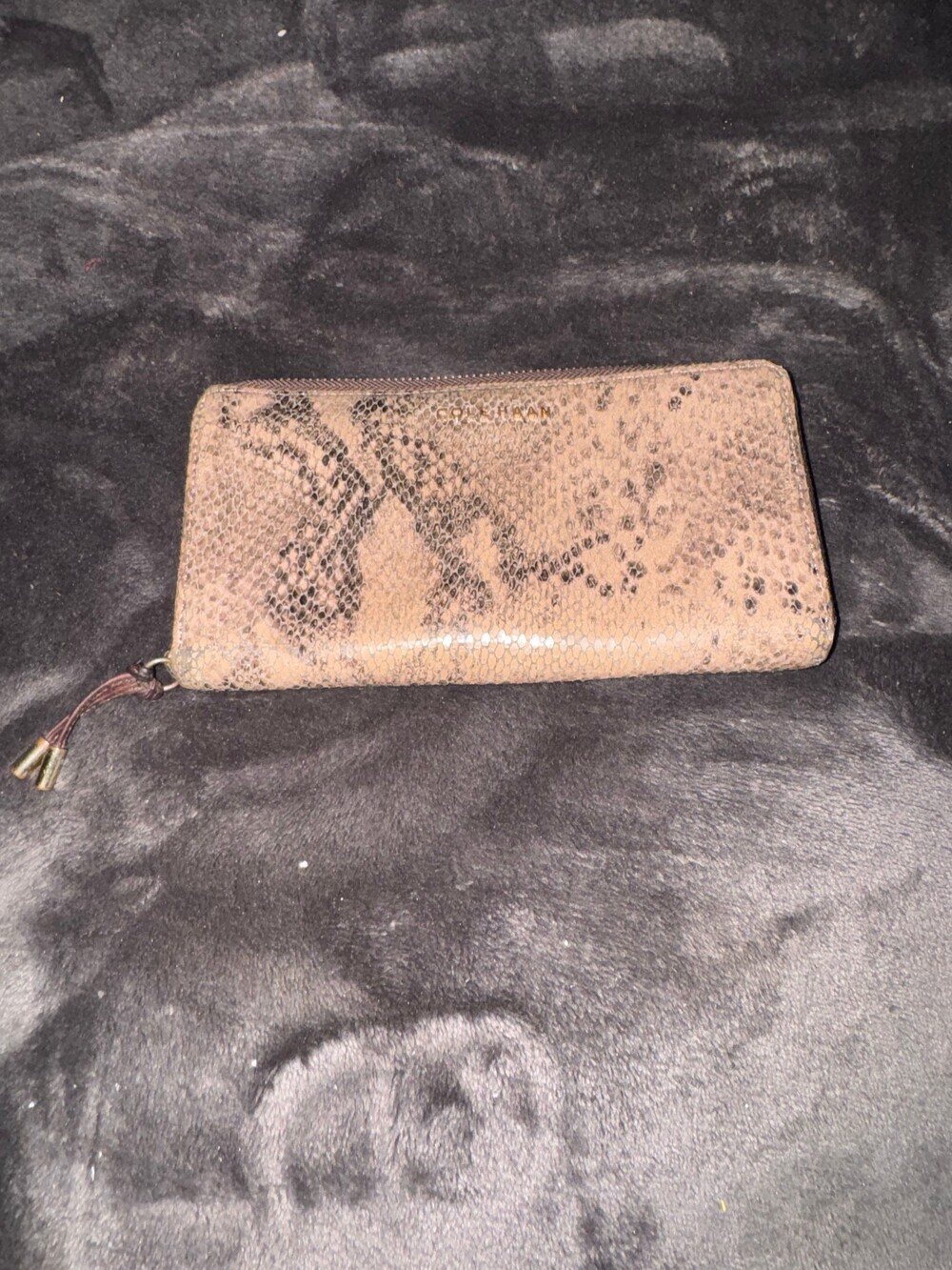 Cole Haan Wallet Brown Snakeskin Pattern Zip Around